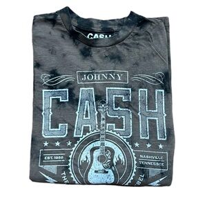 Johnny Cash Long Sleeve T-Shirt Distressed Tie-Dye Brown medium